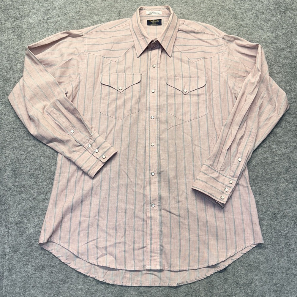 Ruddock Bros Western Shirt Mens L Pearl Snap Cotton Blend Pink Striped